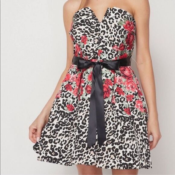 Teeze Me Strapless Animal Print with Red Roses Party Dress, Size 3/4, NWT C27 - Picture 4 of 13